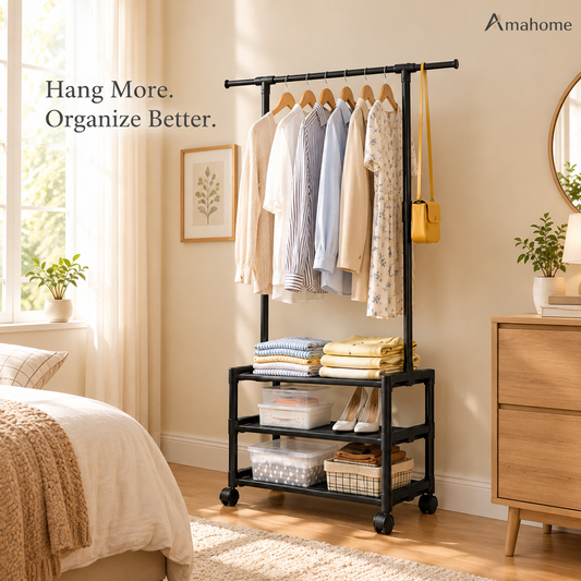 All-in-One Clothes & Shoe Organizer Rack with Wheels