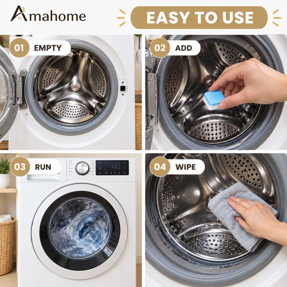 Washing Machine Deep Cleaning & Decontamination Tablets – 1-2 Tablet Use
