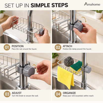 Faucet-Mounted Sink Storage Basket – Kitchen Sponge & Cleaning Cloth Holder