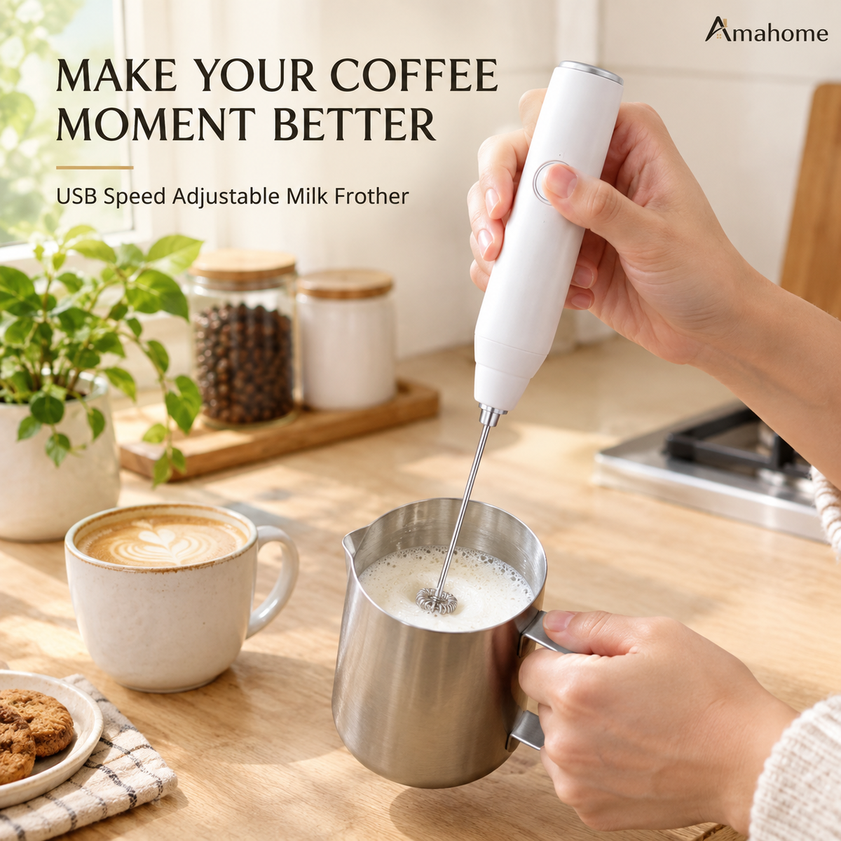 2-in-1 Rechargeable Electric Milk Frother & Egg Whisk – 3 Speed Handheld Mixer