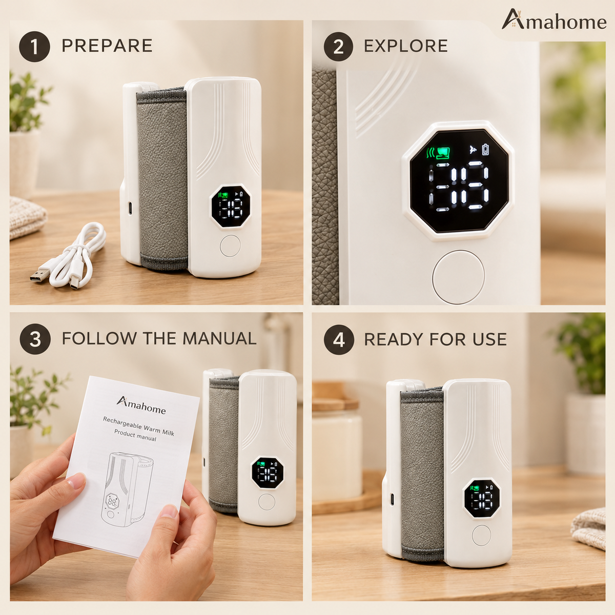 Portable Rechargeable Baby Bottle Warmer – USB Charging Milk Warmer with Digital Display