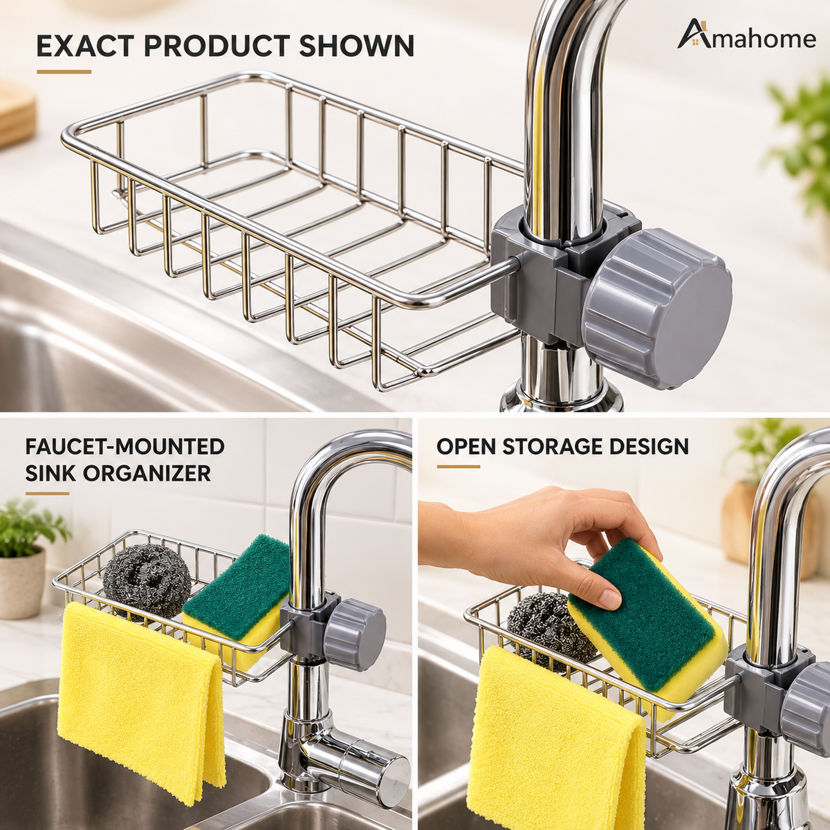 Faucet-Mounted Sink Storage Basket – Kitchen Sponge & Cleaning Cloth Holder