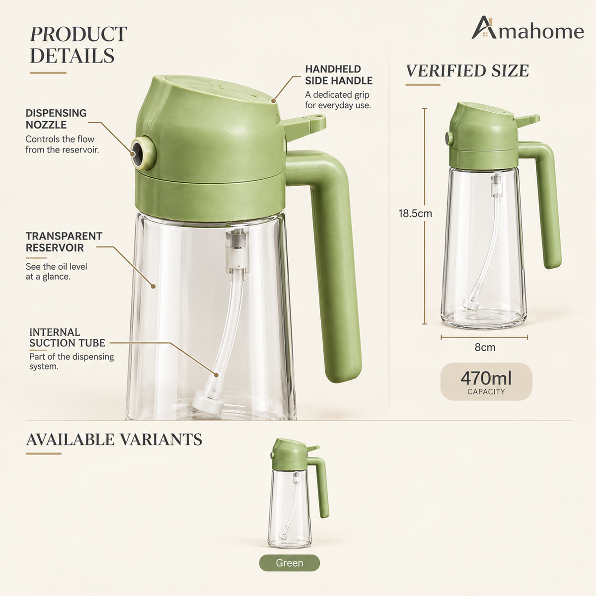 470ml 2-in-1 Oil Spray & Pour Dispenser Bottle – Kitchen Cooking Oil Sprayer with Handle