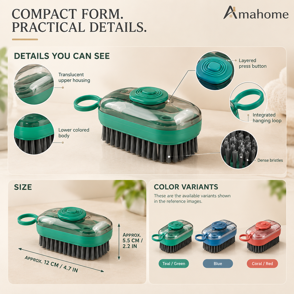 Liquid-Dispensing Cleaning Brush – Teal Scrubbing Brush