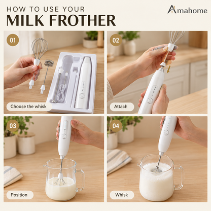 2-in-1 Rechargeable Electric Milk Frother & Egg Whisk – 3 Speed Handheld Mixer