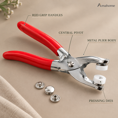 Snap Button Pliers Kit with 50 Metal Buttons – No-Sew Clothing Fastener & Button Installation Tool