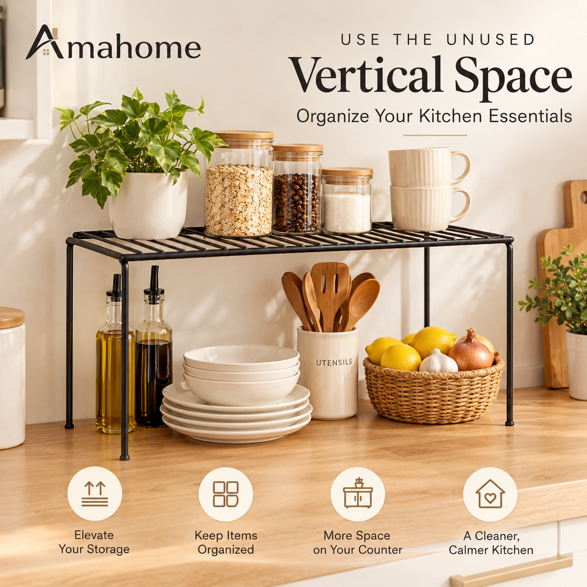 2-Tier Kitchen Storage Shelf – Space-Saving Countertop Organizer