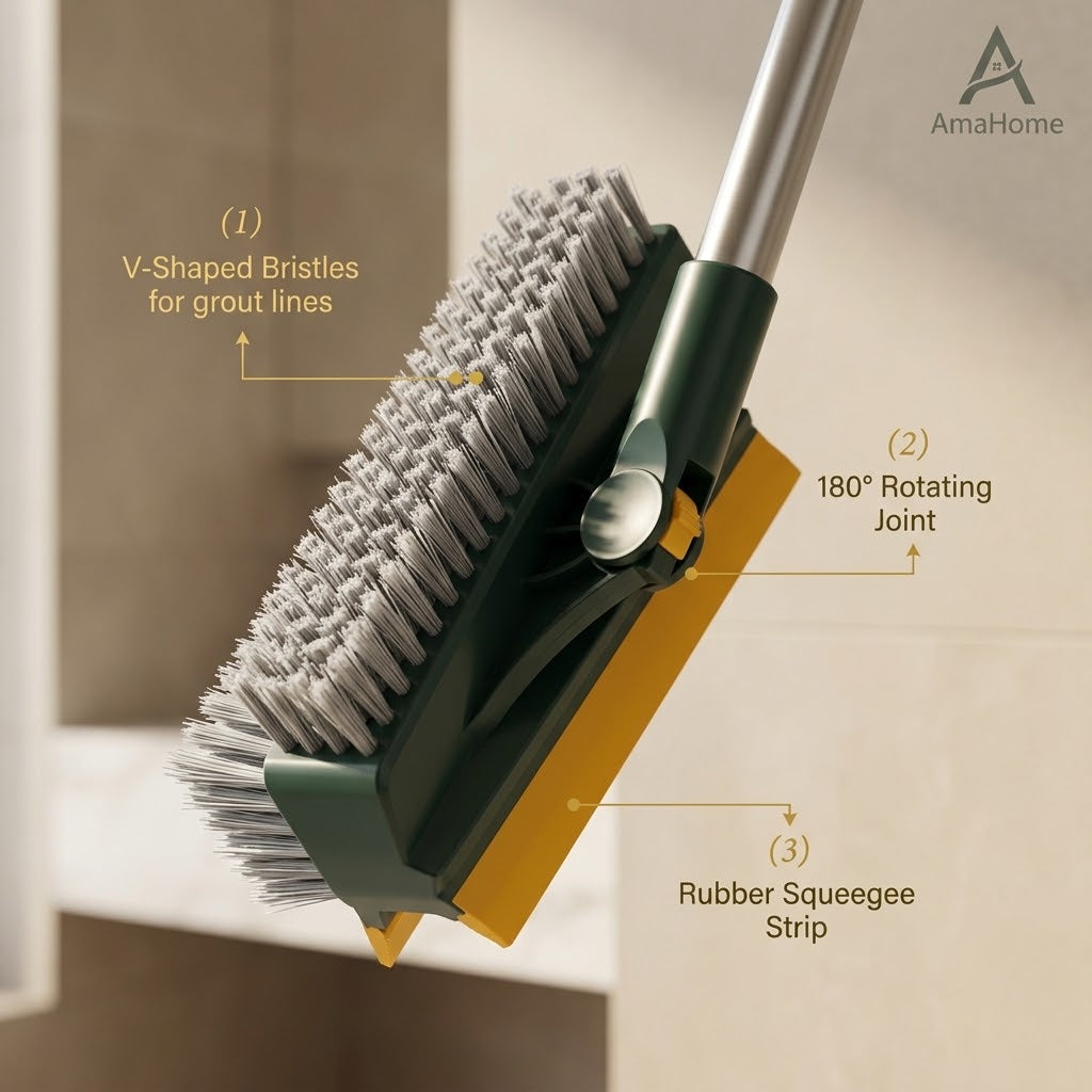 3-in-1 Magic Floor Scrub Brush – 180° Rotating Cleaning Brush with Squeegee & Long Handle