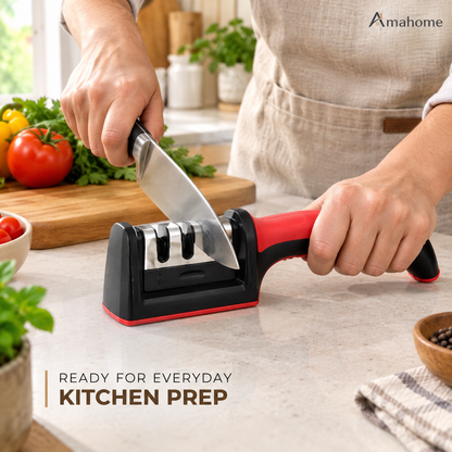Manual Kitchen Knife Sharpener – Multi-Slot Sharpening Tool with Ergonomic Handle