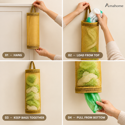 Hanging Mesh Garbage Bag Dispenser – Kitchen Waste Bag Organizer