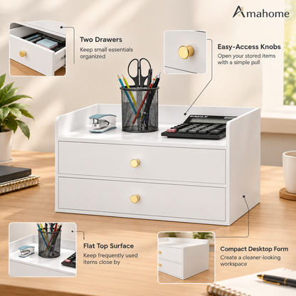 Premium Desktop Organizer with 2 Drawers – Modern Office Storage Cabinet