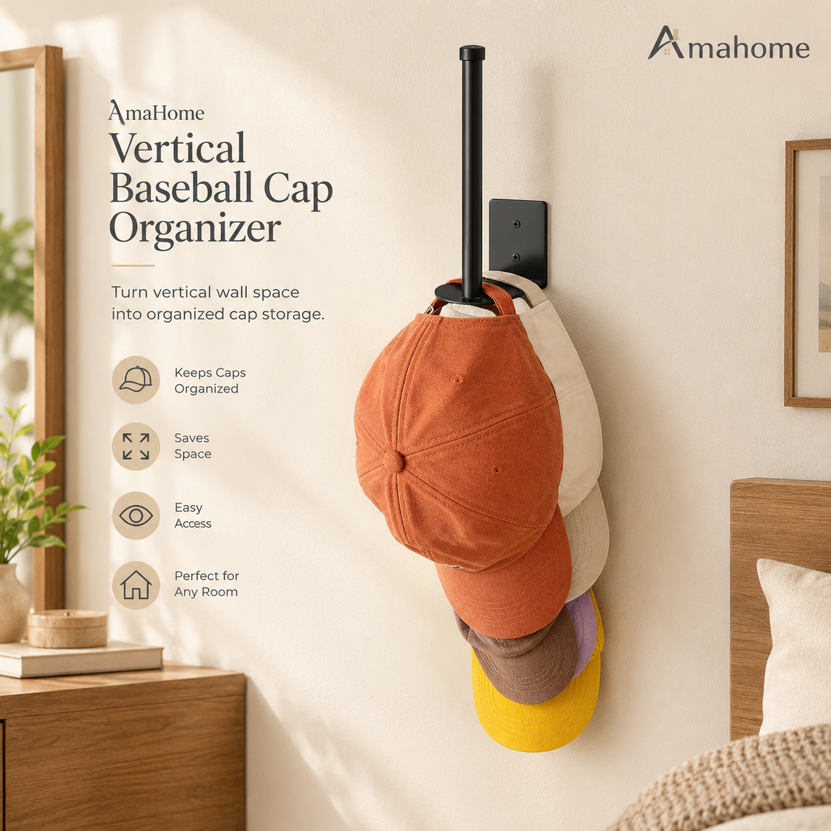 Wall-Mounted Cap Organizer – Space-Saving Hat Storage Rack