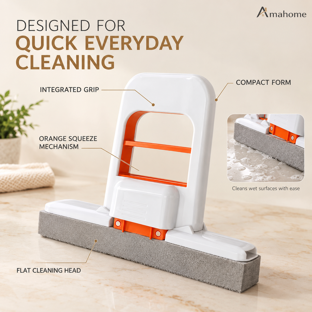Handheld Floor Cleaning Brush – Compact Squeeze Cleaning Tool with Horizontal Cleaning Head