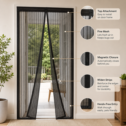Magic Mesh Instant Screen Door – Tool-Free Installation for Bug-Free Fresh Air