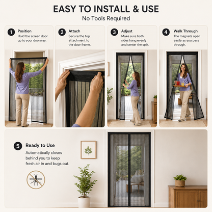 Magic Mesh Instant Screen Door – Tool-Free Installation for Bug-Free Fresh Air