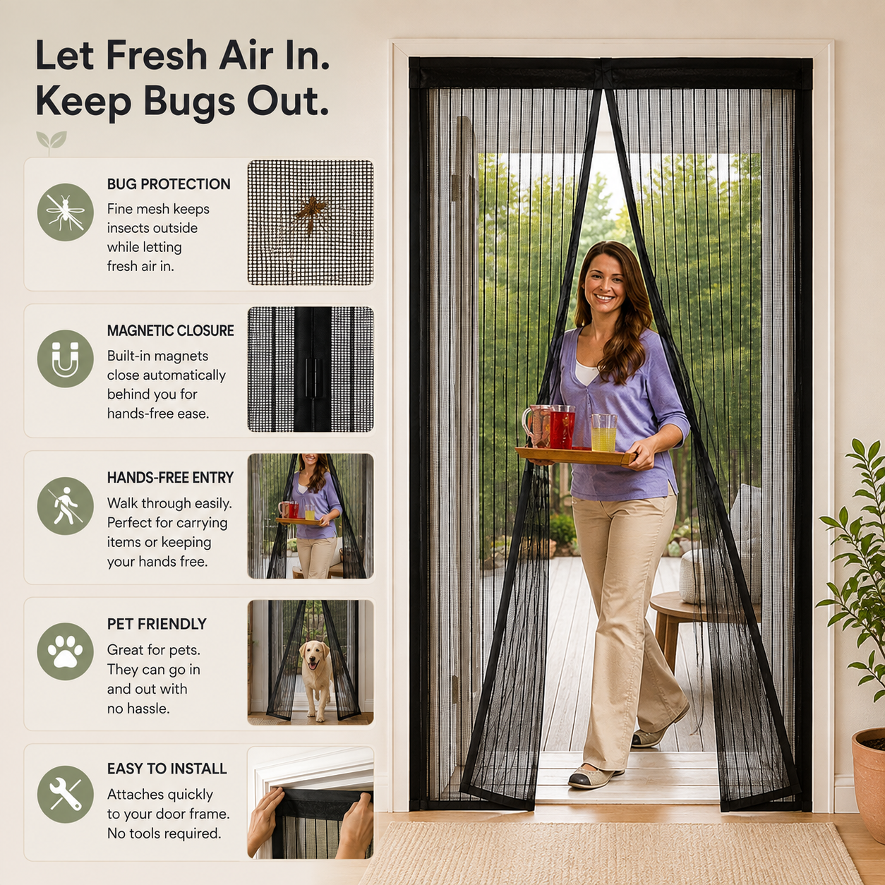 Magic Mesh Instant Screen Door – Tool-Free Installation for Bug-Free Fresh Air