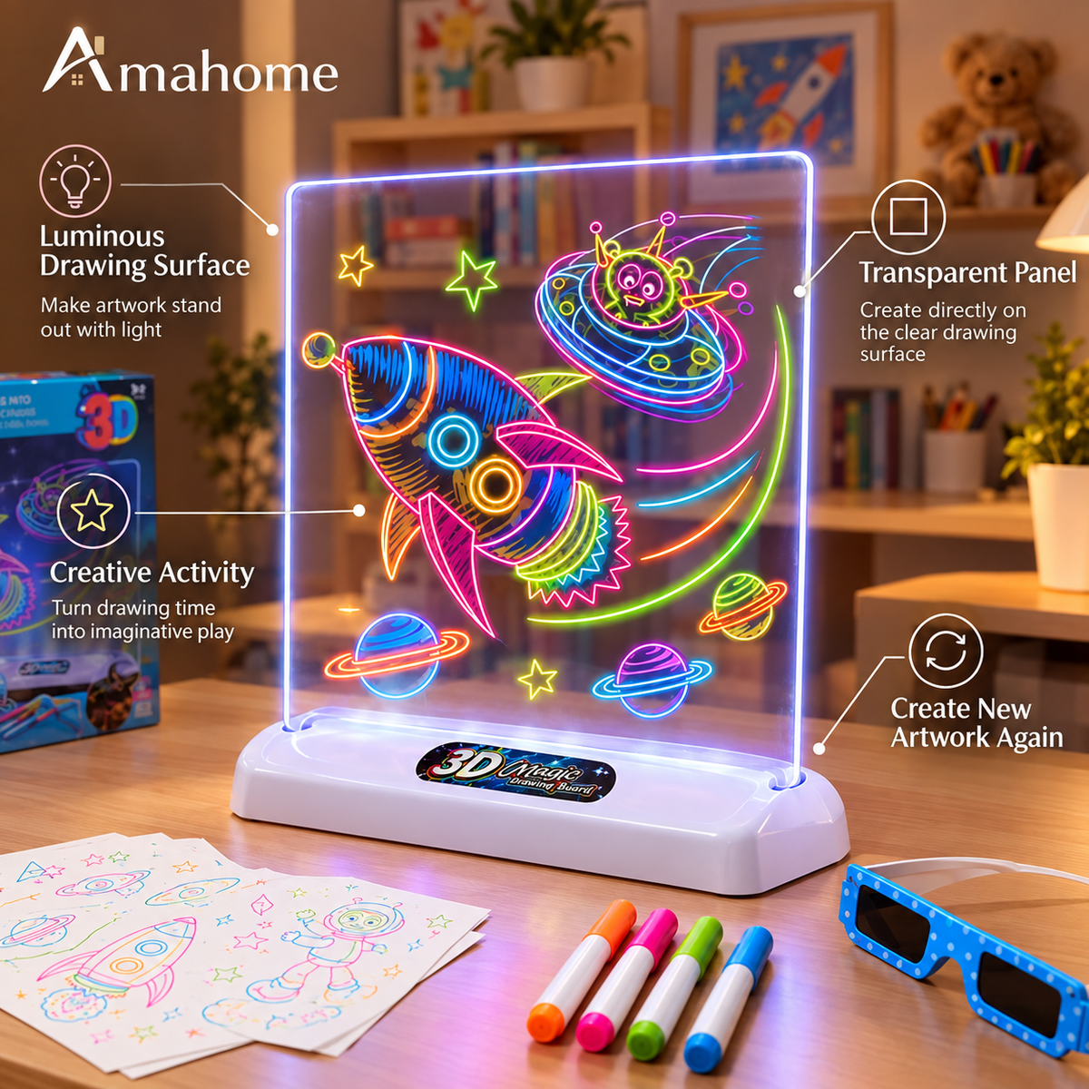 3D Magic Magic Drawing Board with LED Light